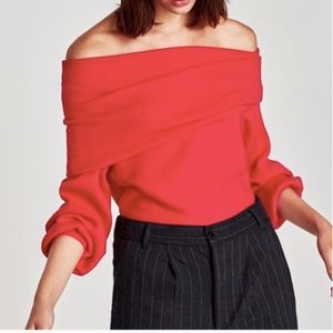 Zara red ribbed bandeau sweater